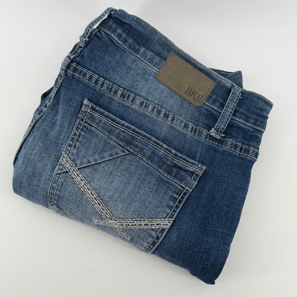 BKE Mason Straight Leg Jeans Mens 40x30 Medium Wash Blue Denim Whiskered Faded